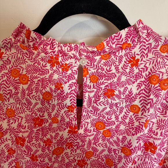 JCrew Pink Orange Floral Ruffle Neck Tiered Midi Dress Size 6 - Picture 3 of 6